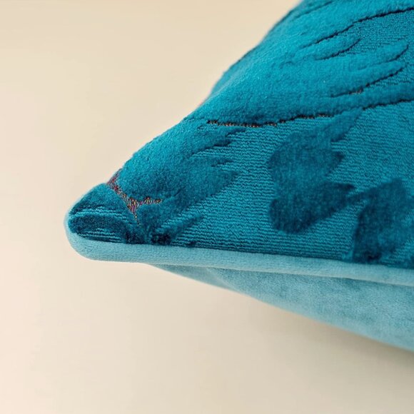 Light Blue Leaf Velvet Decorative Velvet Throw Pillow Cover 18x18 - Picture 3 of 5